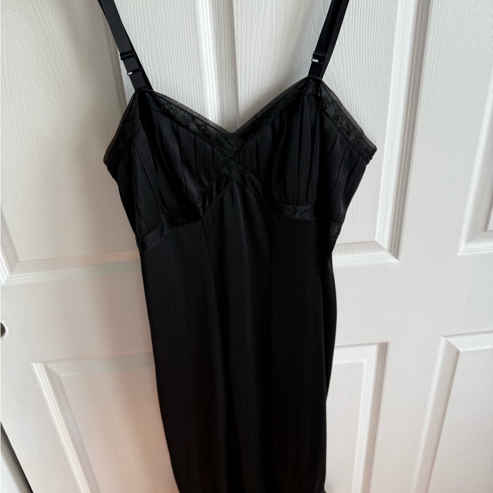 Elegant Black Lace Trim Slip Dress